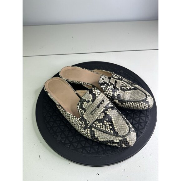J.Crew Academy Embossed Leather Snakeskin Penny Loafer Mules Size 7 - Picture 2 of 9